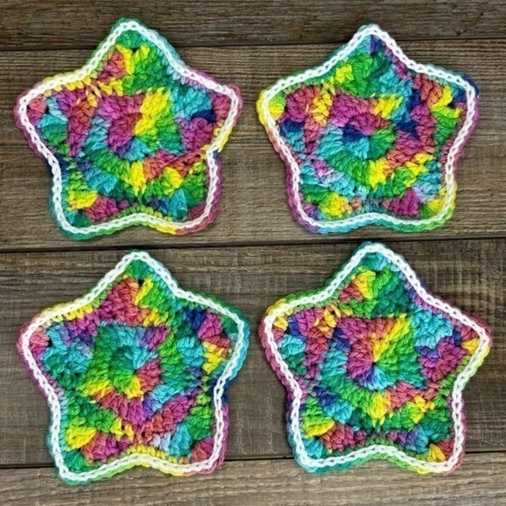 Rainbow Star Cup Mug Coasters Set of 4 Handcrafted Crochet by Seller Cotton‎